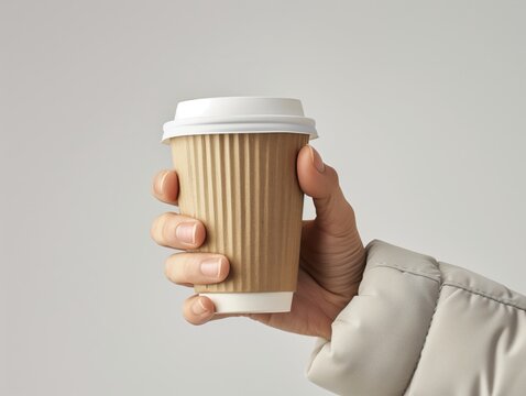 Hand mit Kaffeebecher