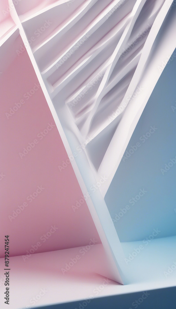 Poster this is an image of a white geometric structure on a white surface the background is a gradient of p