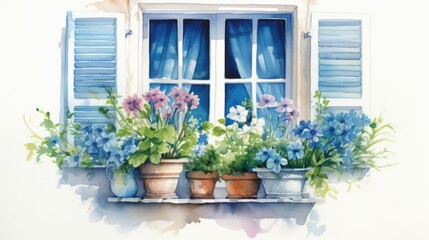 Fototapeta premium A window with blue shutters 