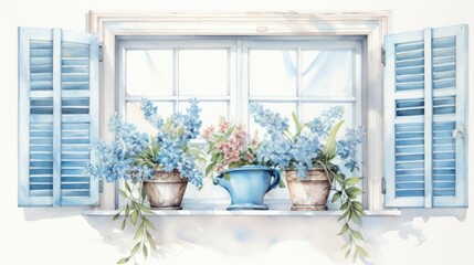 Fototapeta premium A window with blue shutters 