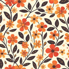 Orange And Black Floral Pattern
