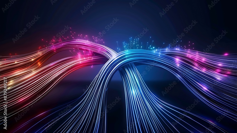 Aufkleber artistic composition of colorful data streams visually flowing from a router towards various connect
