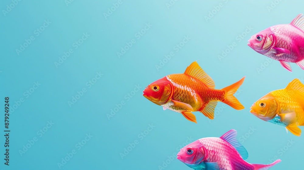 Poster A photo of four colorful fish on a blue background.