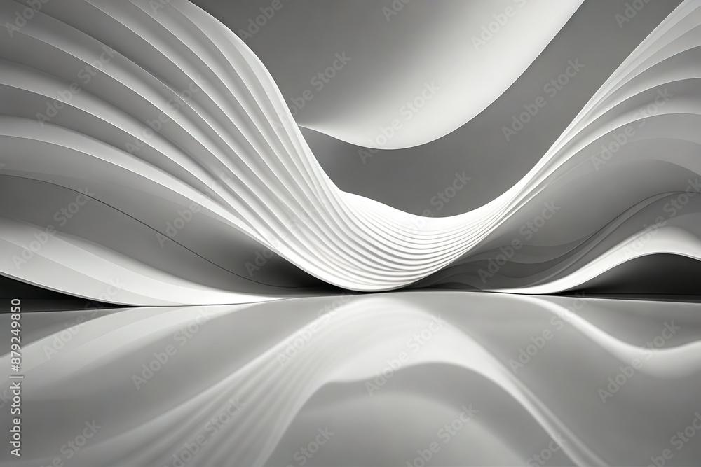 Poster abstract wave shape white building with floor reflection 3d rendering