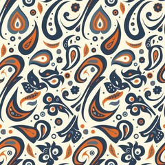 Vintage Paisley Pattern in Blue and Orange