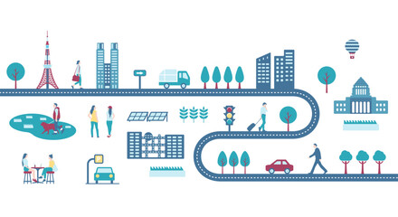 Obraz premium Horizontal banner illustration with the motif of roads and people's lives