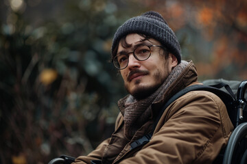 Obraz premium AI generated photo of lonely disabled young person on wheelchair