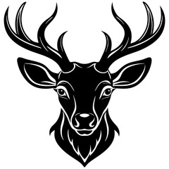 Naklejka premium deer, animal, vector, reindeer, illustration, cartoon, mammal, head, wild, antler, silhouette, christmas,