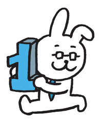 数学を教えるメガネをかけた先生風のうさぎのキャラ素材