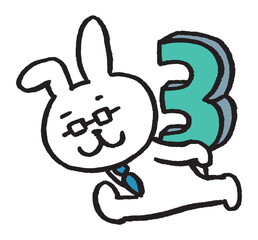 Fototapeta premium 数学を教えるメガネをかけた先生風のうさぎのキャラ素材