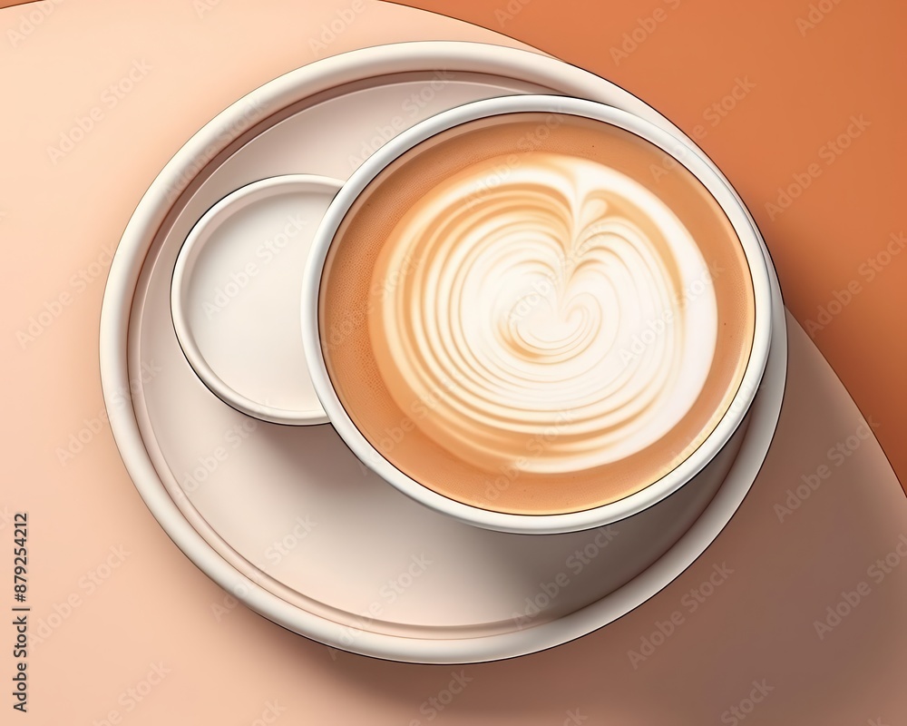 Poster latte flat design top view elegant theme 3d render analogous color scheme