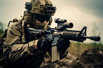 Fully equipped troop of soldiers generative AI