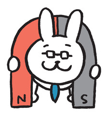 数学を教えるメガネをかけた先生風のうさぎのキャラ素材