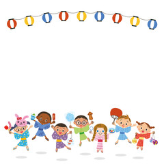 Fototapeta premium 子供達がお祭りや縁日で楽しむメッセージ