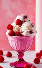 Delicious ice cream, raspberry flavor