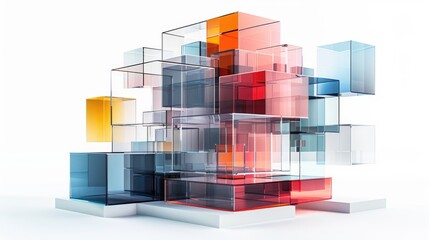 Abstract building made of cubes in different colors. The building is made of glass and is very tall