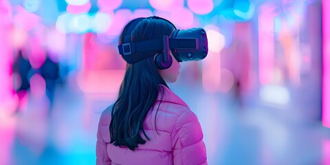 A girl's perspective entering a virtual world. Concept Virtual Reality, Exploration, Technology, Immersive Experience, Perspective