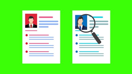 Cv resume animated job application seeking employment recruitment accepted and rejected approved 4k looping green screen