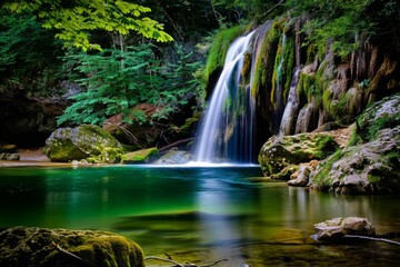 Fototapeta premium Spectacular View of Majestic Waterfalls Cascading Through Lush Greenery in Stunning Natural Landscape