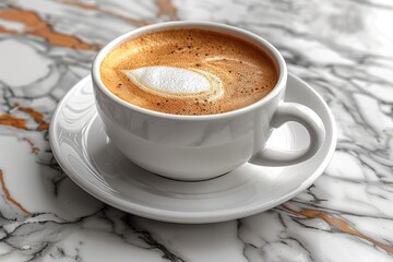 Fototapeta premium Closeup of a Cappuccino in a White Cup on a Marble