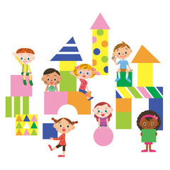 積み木で遊んでいる子供のイラスト