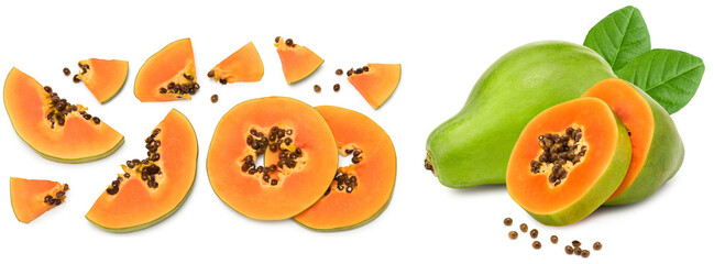 sliced ripe papaya fruit isolated on white background. exotic fruit. clipping path