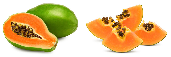 sliced ripe papaya fruit isolated on white background. exotic fruit. clipping path