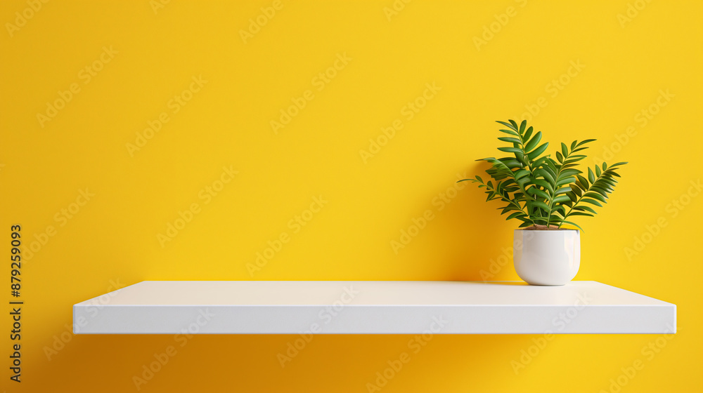 Poster blank yellow display on vivid summer background with minimal style
