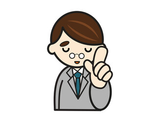 指さしポーズのスーツ姿の男性2