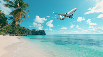 Concept of airplane travel to exotic destination