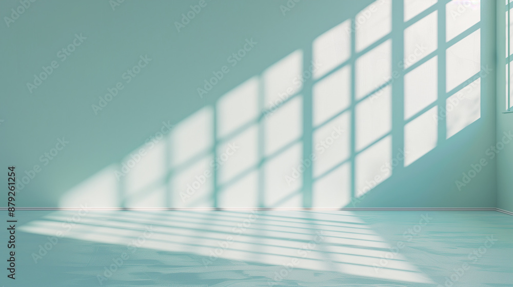 Poster minimal abstract light blue background for product presentation. shadow and light from windows on pl