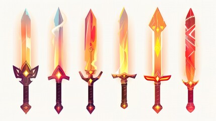set of glowing sword icon for game