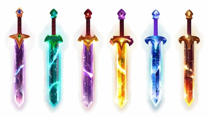 set of glowing sword icon for game