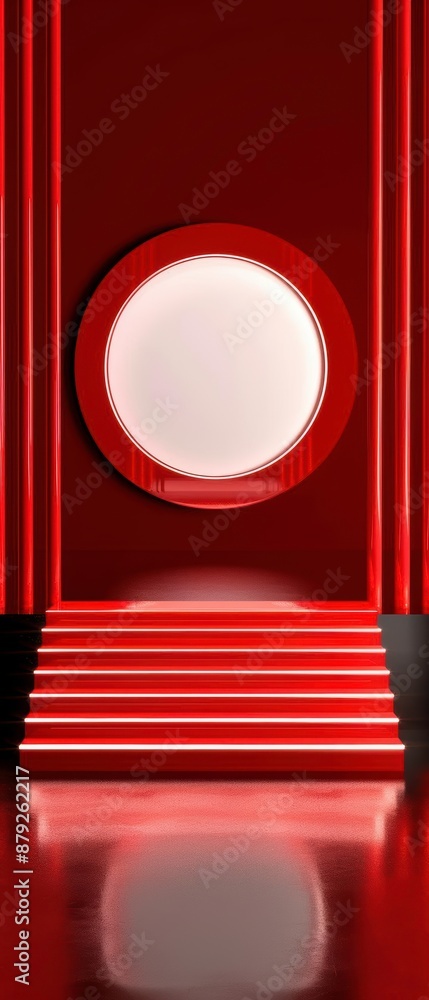 Poster abstract minimalist background with a light circle and staircase, featuring a modern and geometric d