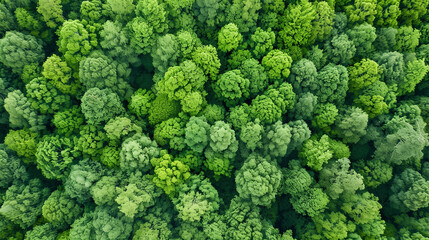 Fototapeta premium Top view of a young green forest in spring or summer 