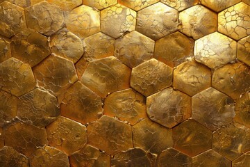 Abstract image of a golden hexagonal pattern background evoking opulence and luxury, perfect for modern design and artistic projects.