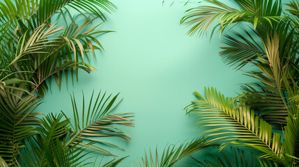 Green Foliage of Palm Trees on an Isolated Green Background