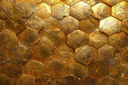 Abstract image of a golden hexagonal pattern background evoking opulence and luxury, perfect for modern design and artistic projects.