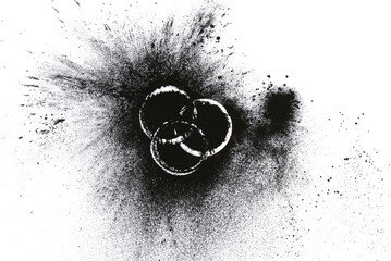 Black in powder isolated on the white background. Top view.