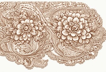 style indian olated line flowers border lace mehndi cards background white tattoo element