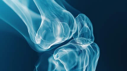Obraz premium An Xray of a knee joint, highlighting the patella and ligaments, on a solid blue background