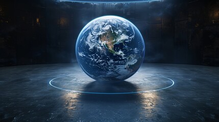 Earth Globe in a Dark and Futuristic Setting