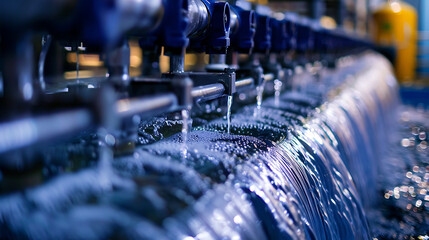 A detailed close-up shot of a reverse osmosis unit in action, filtering water with precision. This image showcases advanced water purification technology, emphasizing clean water solutions and innovat