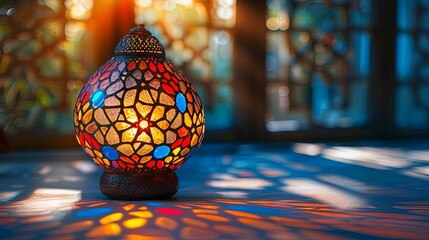 Obraz premium Ornamental Lamp with Stained Glass Design