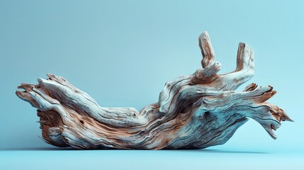 Driftwood Sculpture Against a Blue Background