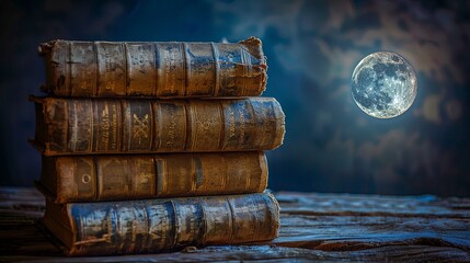 Old Books Under Moonlight