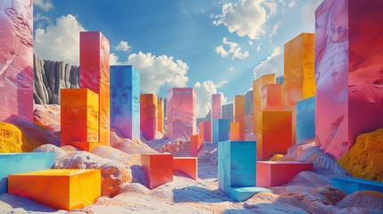 Abstract Landscape With Colorful Pillars