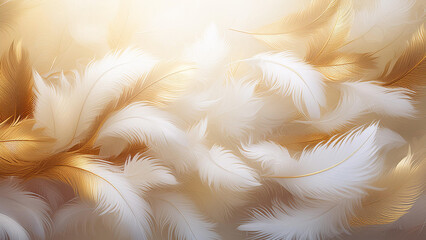 金色の羽と白い羽（生成AI、generated by AI）