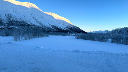 Beautiful snowy background with mountains