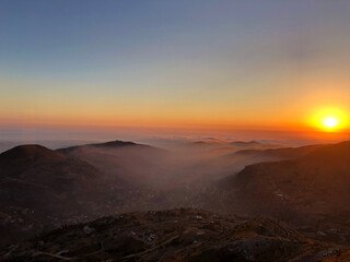 Sunset horizon over the mountains